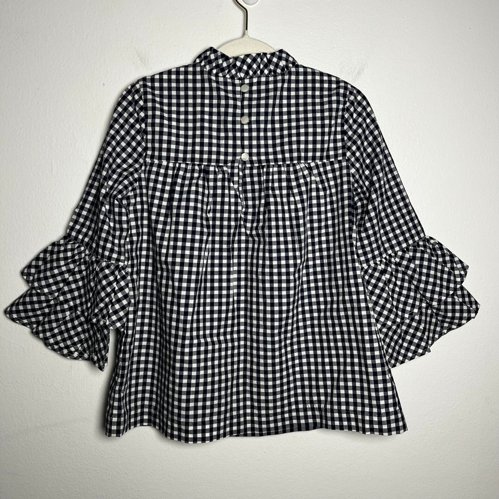 Janie and Jack Gingham Ruffle Top Navy Gingham 100% Cotton Ruffle Sleeves size 8 - Picture 6 of 11